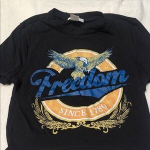 Freedom Eagle Graphic Tee in Black with Blue & Gold Print